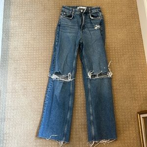 Zara High Rise Flared Ripped Jeans